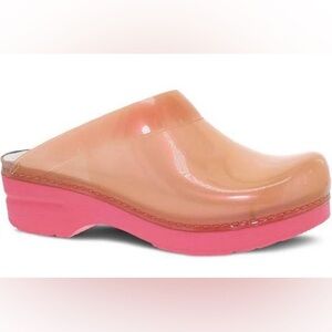 NIB New Dansko Clear Vinyl Mule Coral Pink Patent Clog 38 7.5 8